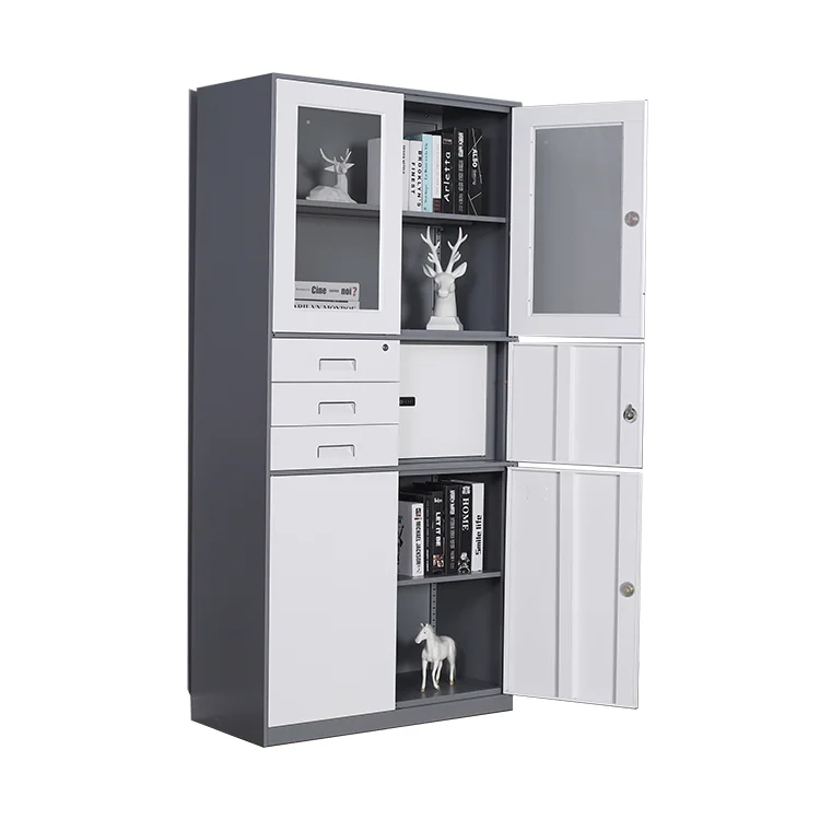 Wholesale steel and glass doors display case file storage cabinet 3 drawers and one internal safety box steel filing wardrobe