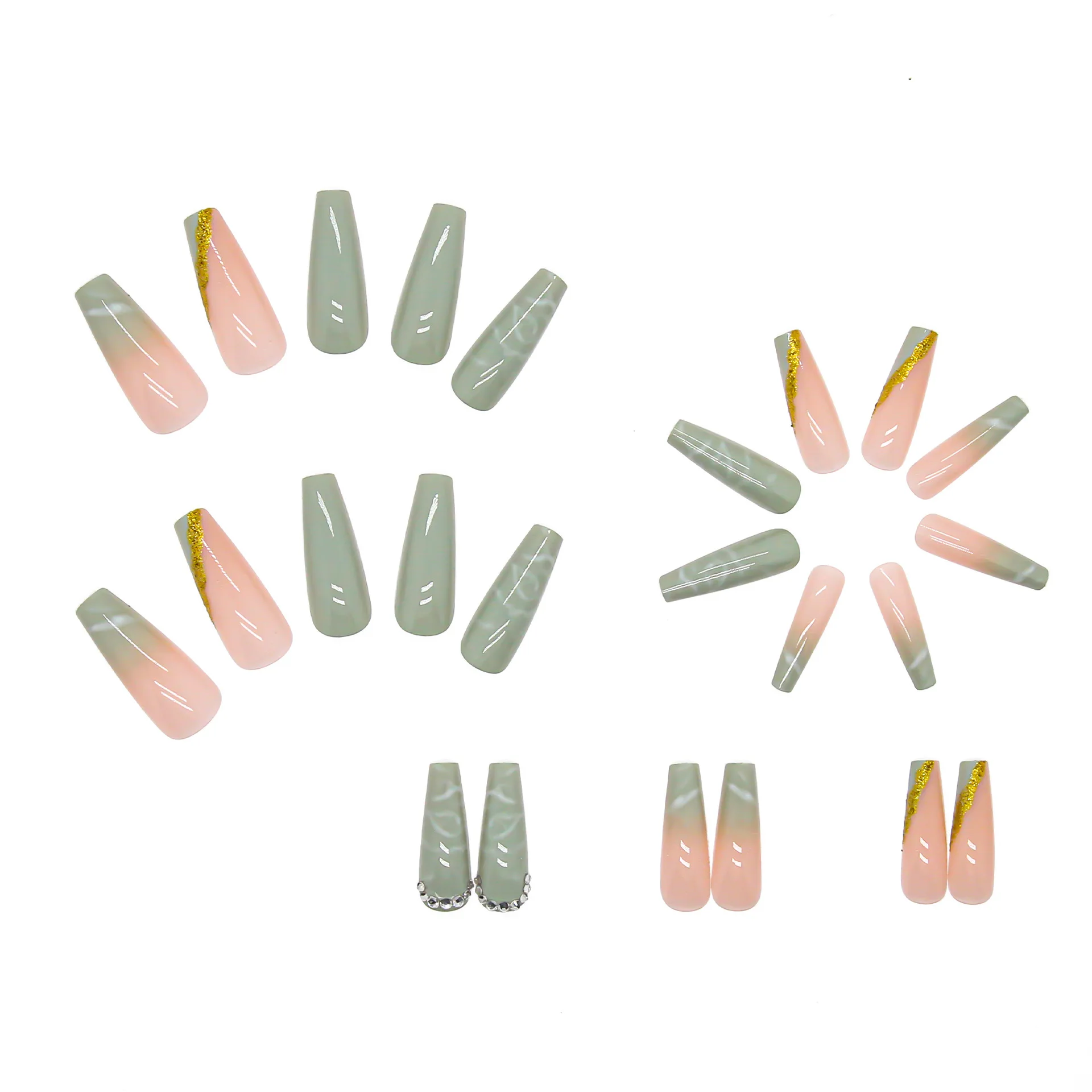 YANYE Rhinestone Paste Diamond Matcha Ballet Detachable Wearable Nail Art Accessories Press On False Nails