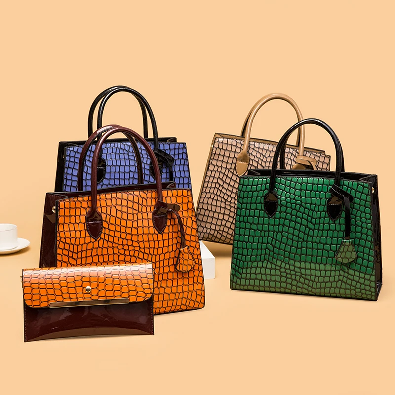 Factory Wholesale Crocodile Luxury Big Handbag 2023 2 pcs in 1 set Trendy Vintage High Quality Lady Purse Handbag