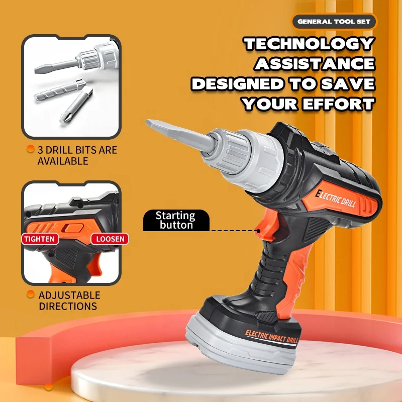 Develop Intelligence Portable Storage Backpack Kids Tool Set Funny Tool Multi-functional Repair Tool Set with Electric Toy Drill