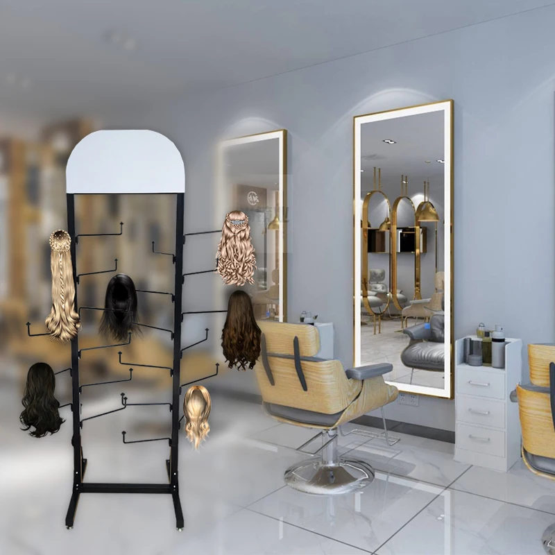 Hot Selling Multi-layer Metal Black Wig Display Stand with Hooks for Wig Stores, Braiding Hair Rack