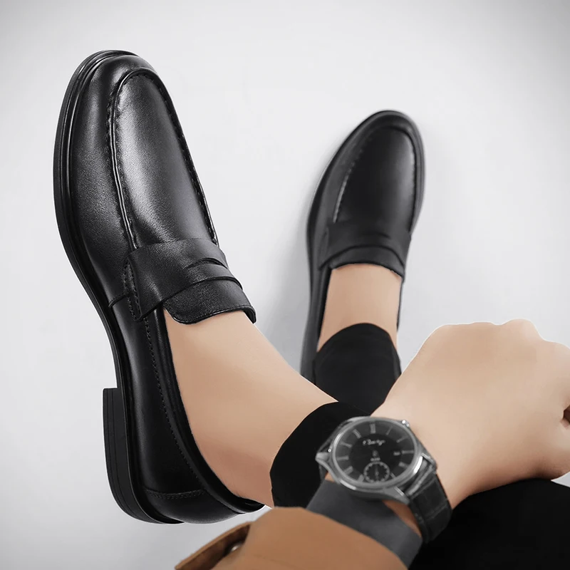 Hellosports Custom Fashion Mens Casual Shoes Cow Leather Upper Men Leather Shoes Slip-On Casual Height Increasing Shoes for Men