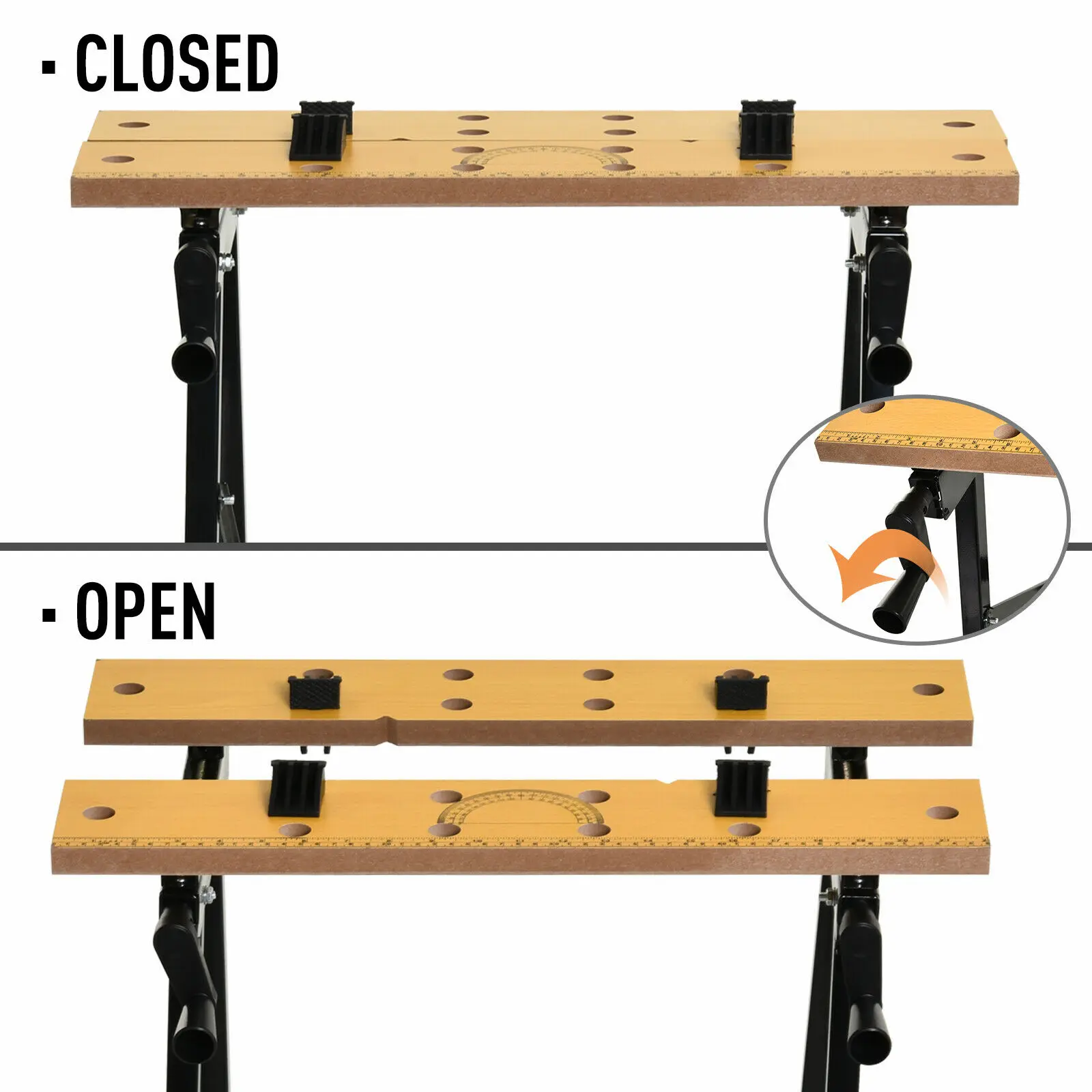 Folding Table Work Bench For Miter Saw Stand With 12 Inch Wood Clamp
