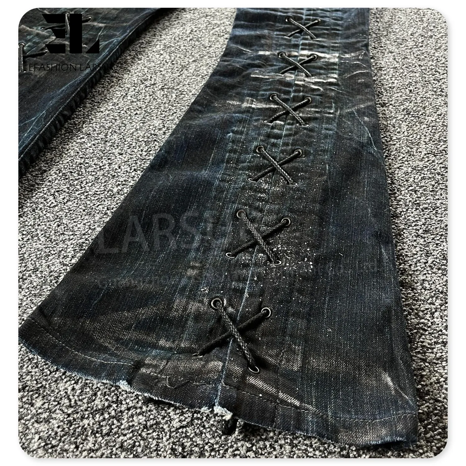 LARSUR Custom factory distress faded wash flare jeans men slim hand dirty wax coated dirty flare denim pants