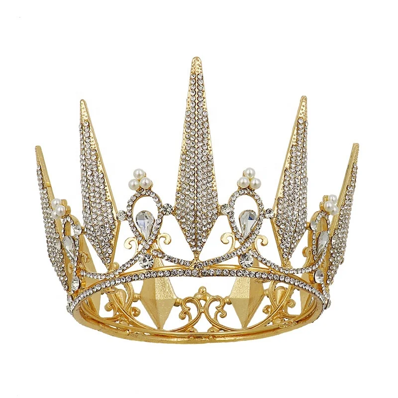
European and American round full circle bride crown baroque rhinestone pearl princess crown cake decoration bride headdress 