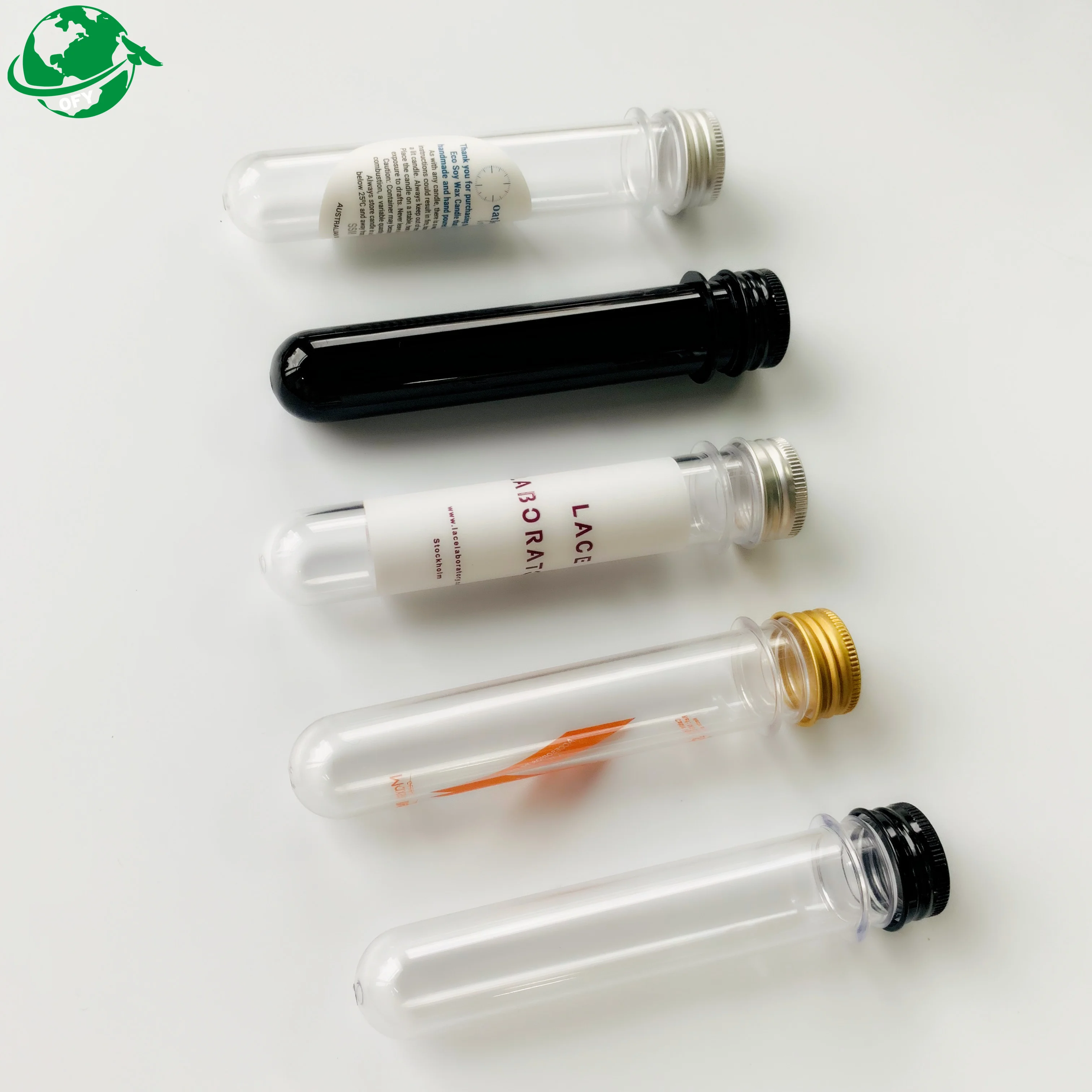 30ml 40ml 50ml  80ml 100ml PET Plastic Test Tube with Screw caps for Candy/Bath Salts/USB cable line
