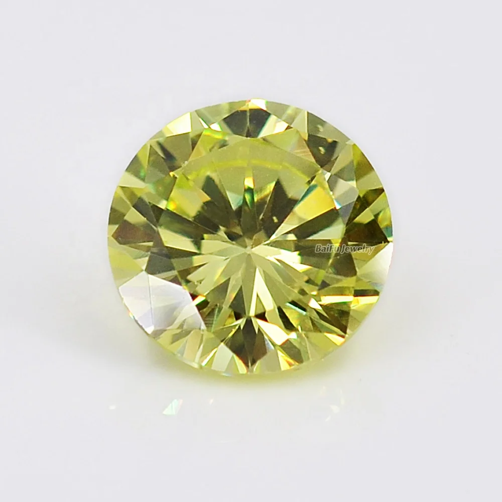 Baifu Jewelry hot sale wholesale price loose round peridot yellow cubic zirconia for ring