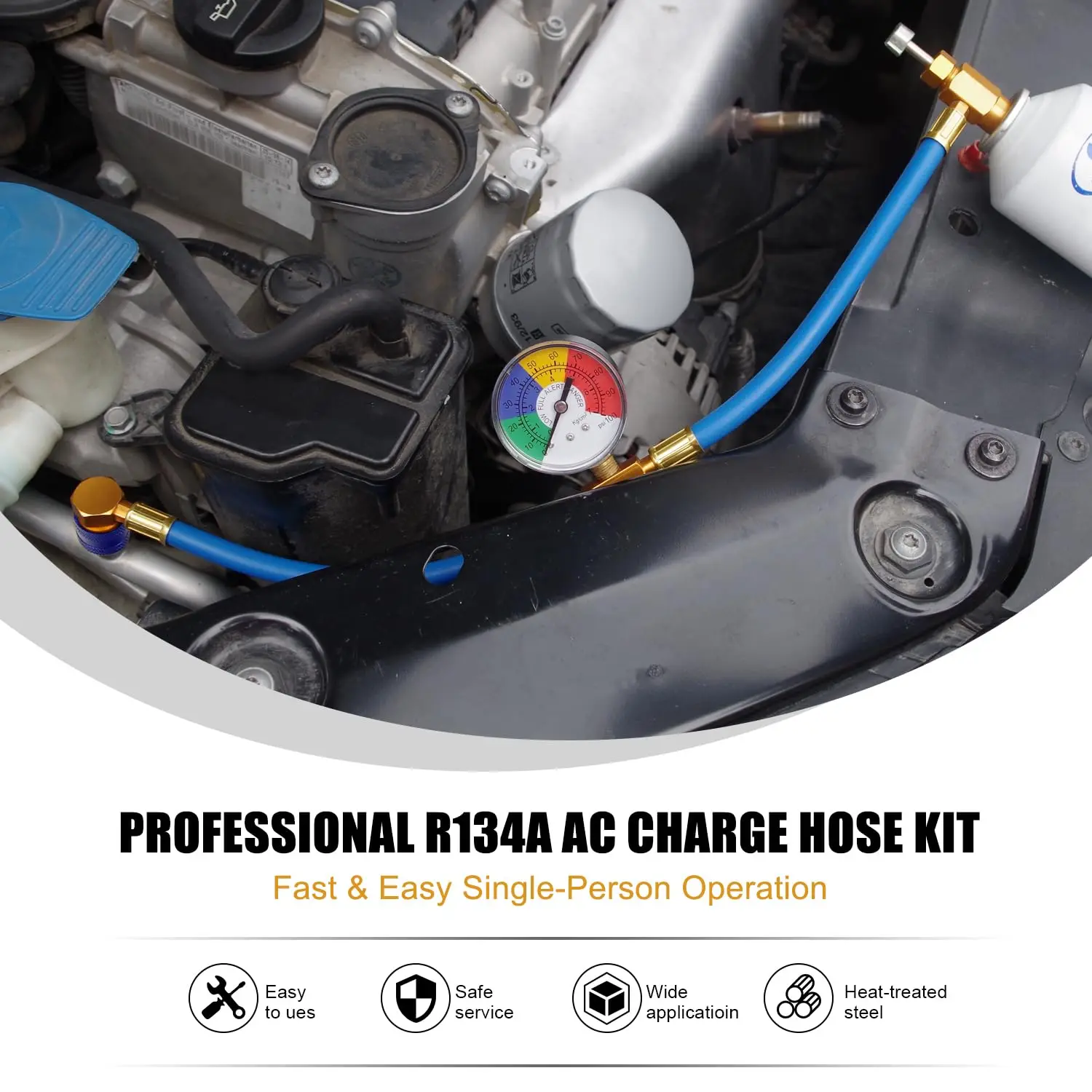 Aupoko R134A AC Refrigerant Charge Hose, 1/2 Acme Can Opener Tap Dispensing Valve, and Recharge Hose with Pressure Gauge