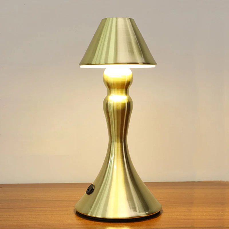 Cordless Hotel Restaurant bar Metal Table Lamp Gold Luxury Rechargeable Lampe De Table