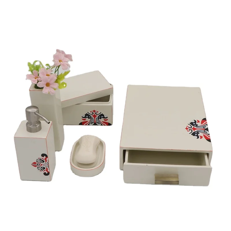 8Pcs Modern Square Design Painted Resin Bathroom Sets with Beijing Opera Pattern