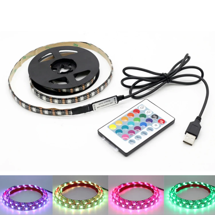 Светодиодная лента RGB с дистанционным управлением 1 м 24 клавиши питание от USB 5 В SMD 5050 гибкая Водонепроницаемая подсветка для