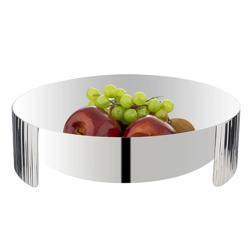 Hotel fruit Tray customised light luxury silver 304 stainless steel round fruit tray Upscale household silver fruit plate