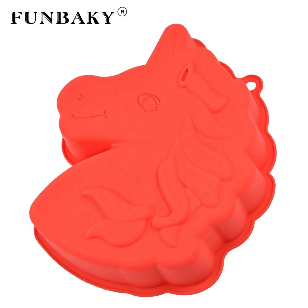 FUNBAKY JSC3100 Bakeware large volume single unicorn shape cake silicone mold cake decorating tools cake pan for family party