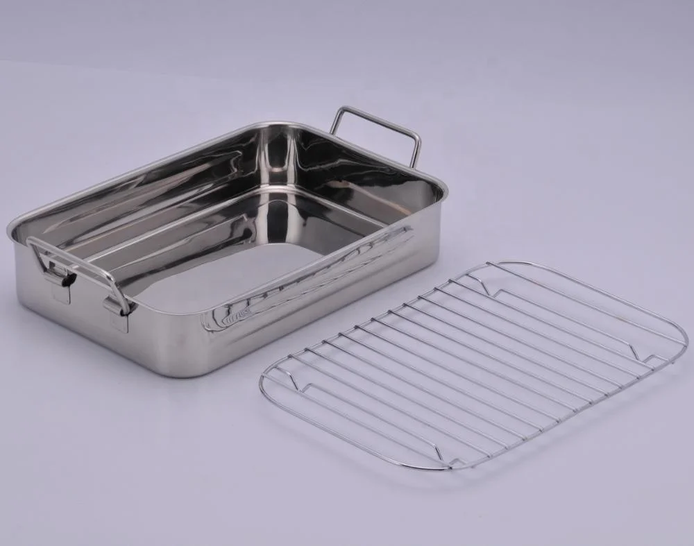 Three A Stainless Steel Kitchen Oven Use Rectangle Turkey Roaster Roasting Tray Baking Pan with Rack