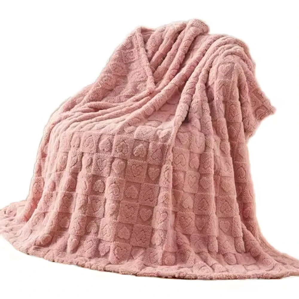 Flannel Cotton Velvet Throw Nap Blanket Solid Color Geometric Pattern Thickened Heart Checkerboard Lattice Jacquard Bedding