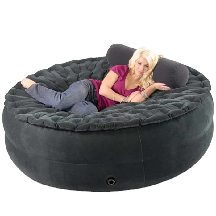 
high strength flocking PVC inflatable round air bed folding smart air sofa portable indoor or outdoor flocked inflatable chair 