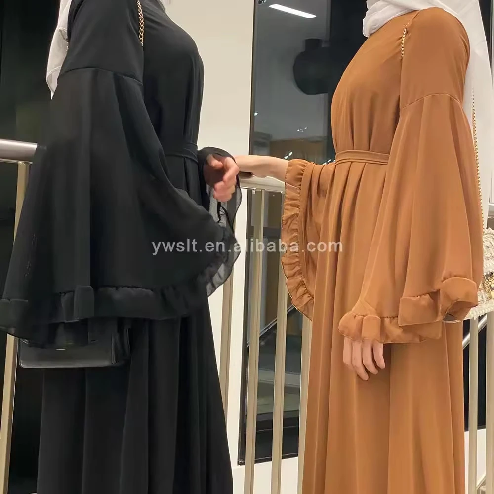 Wholesale Custom Abaya Turkey Ladies Islamic Clothing Luxury Chiffon Ruffled Sleeves Abaya Women Muslim Dresses Dubai Abaya