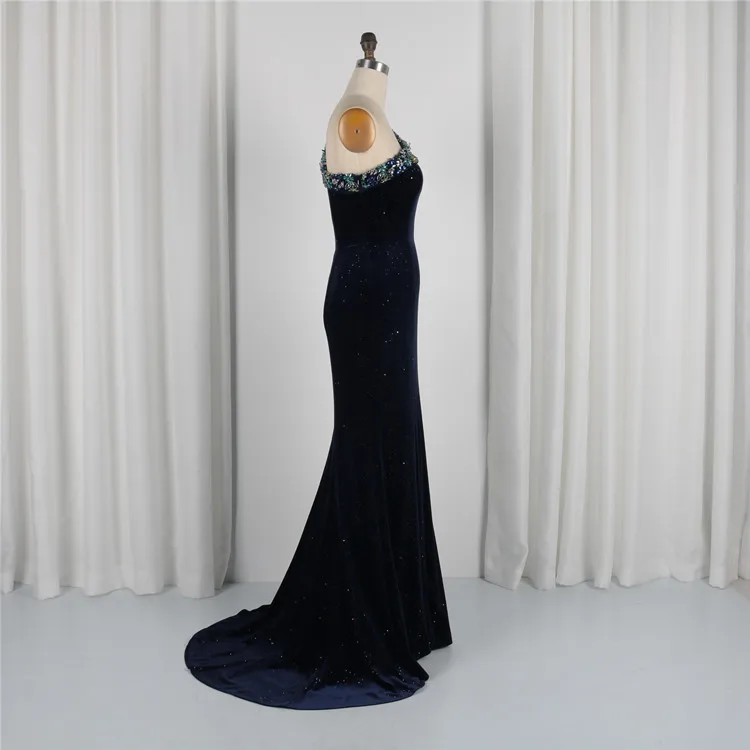 
Hot Sale Banquet Velvet Beaded One Shoulder Formal Dresses Ladies Prom Birthday Dresses With Court Train 
