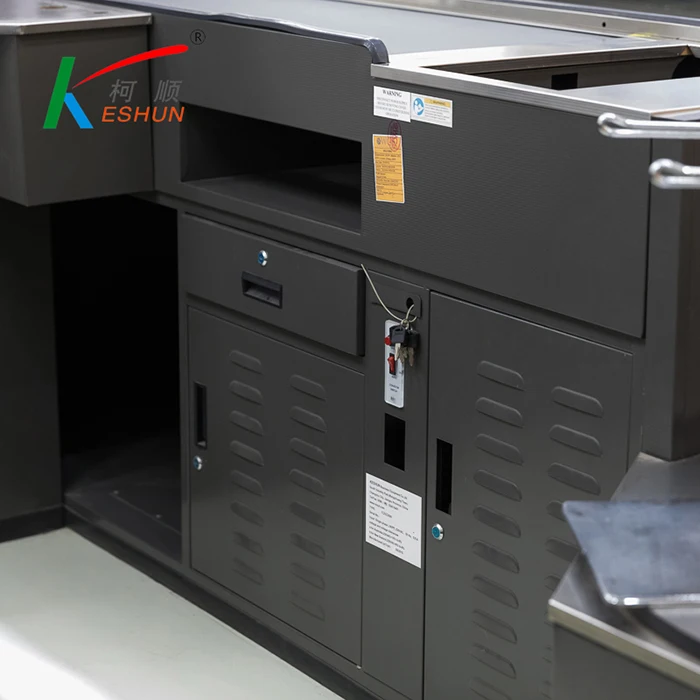 Cashier Table Design   Supermarket Cashier Counter Desk for Checkout with conveyor belt