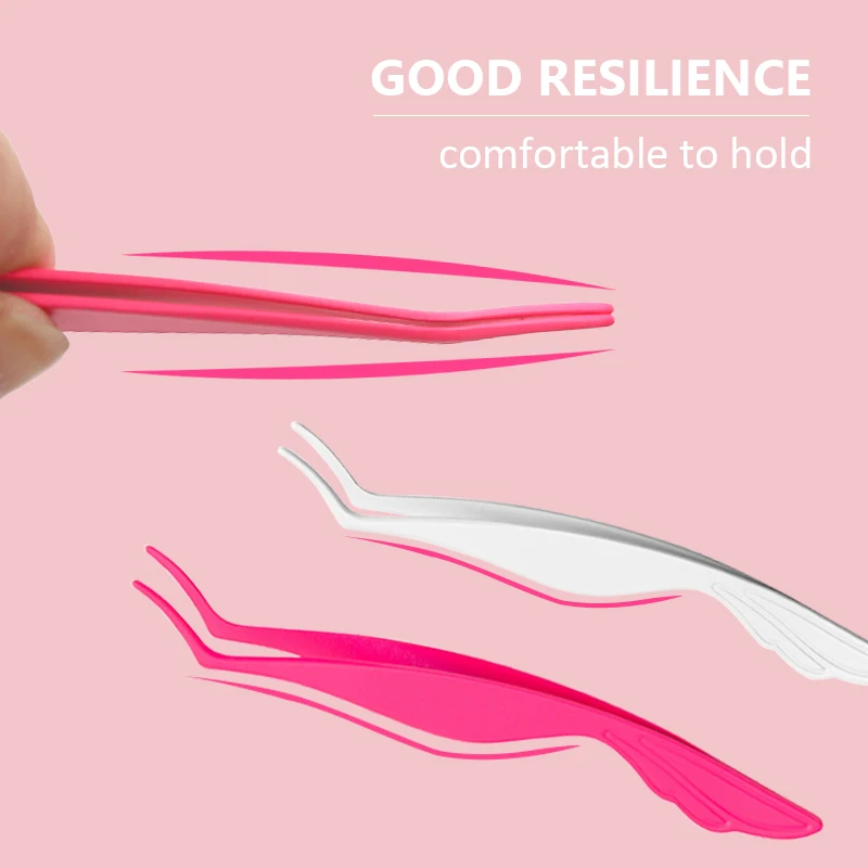 Custom Logo Rose Gold Pink Gradient Curved Stainless Steel Eyelash Applicator Tool Diy Cluster Lash Tweezers For Lash Extension