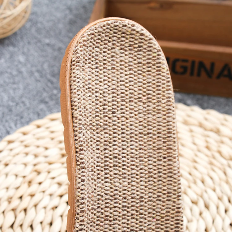 Adult breathable hotel slide sandal personalized flax slipper flat linen slippers