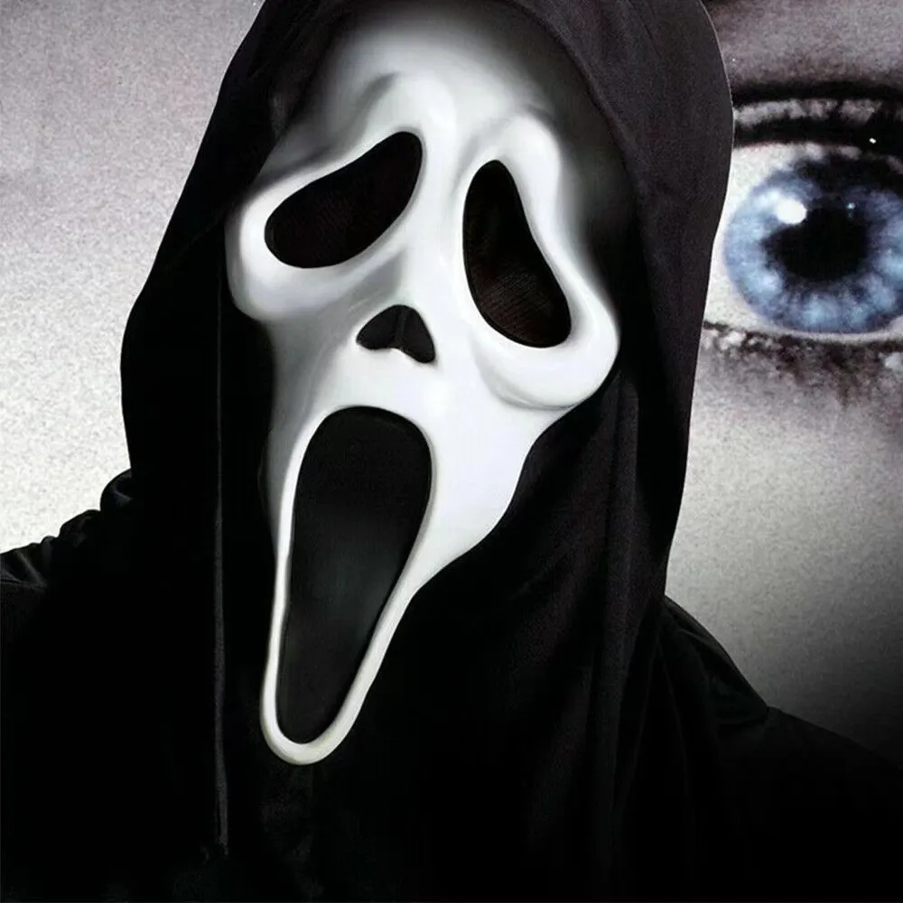 Hot Sale Latex Scary Black Robe Death White Full Face Mask For Masquerade Ball Halloween Party