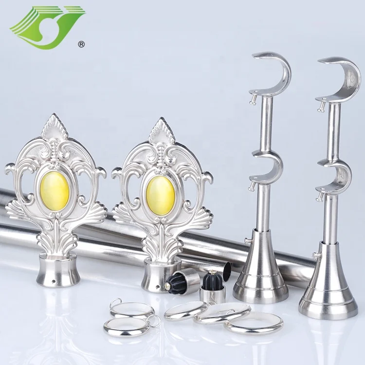 Window adjustable extendable metal curtain rod for home antique brass double bracket curtain rod