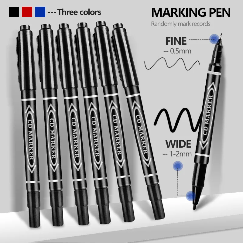 Writing Black Pen Small Dual Tip Marker Pens Quickly Dry Art Marker Pen Ultra Fine Blue Red Black Permanent Marker