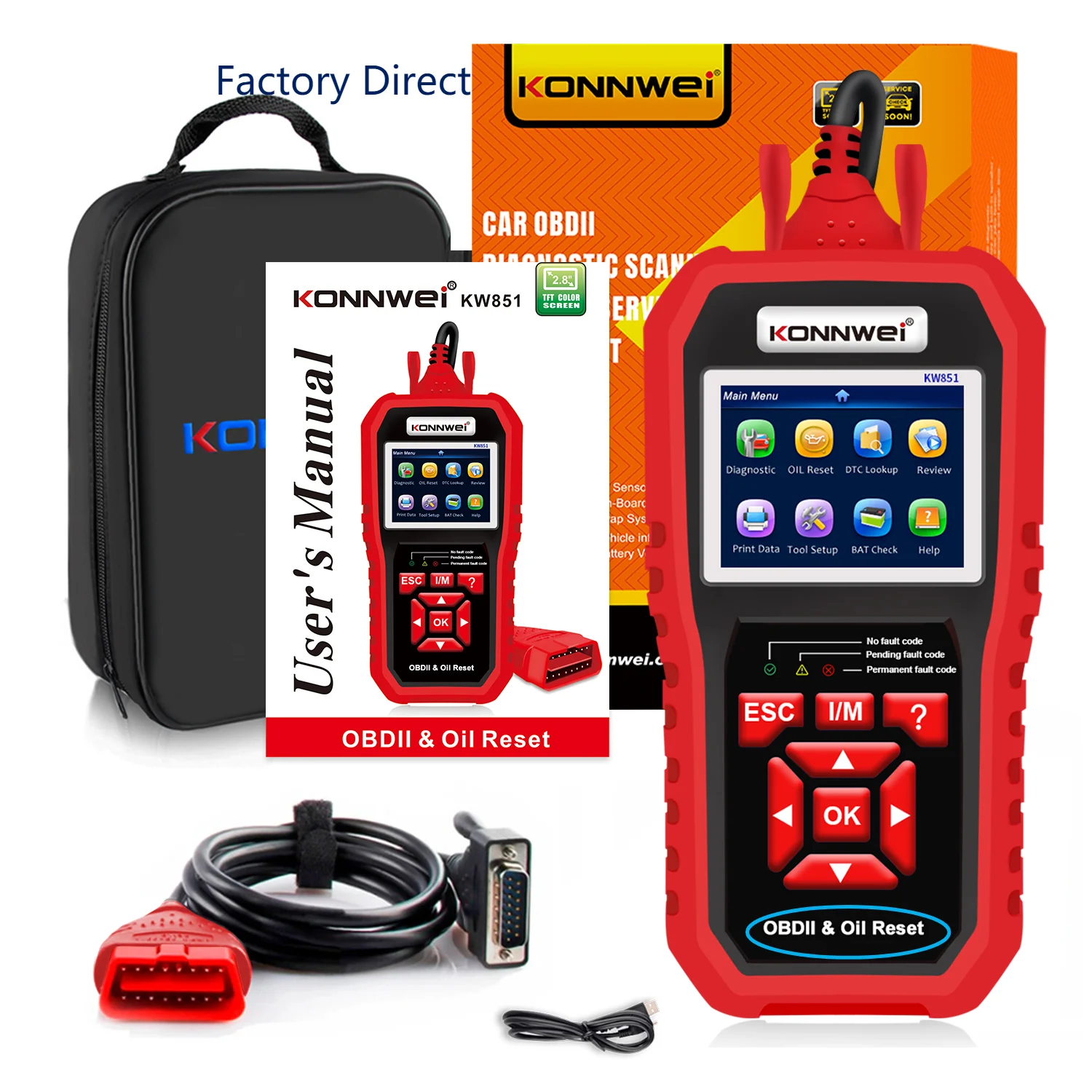 KONNWEI KW851 Car Oil Reset Tool check engine light scanner with Multilingual Menu