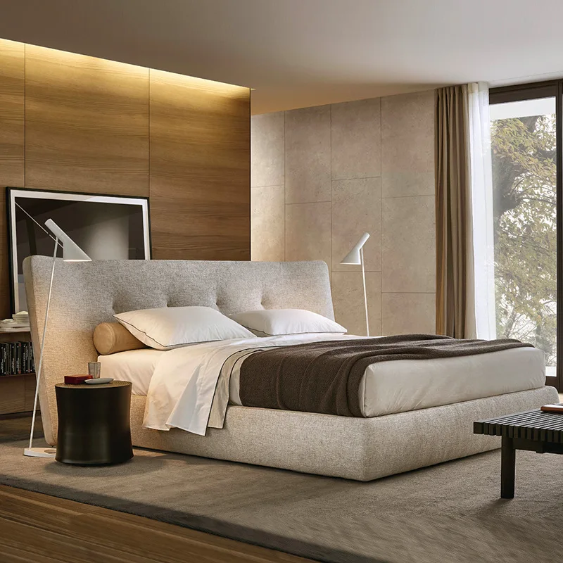 designer pull-up velvet bed Light luxury queen bed Hotel Villa Master Bedroom Wedding Queen bed Minimalist