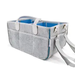 QJMAX Portable Felt Baby Diaper Caddy Organizer For Boy Tote Bag With Changing Pad