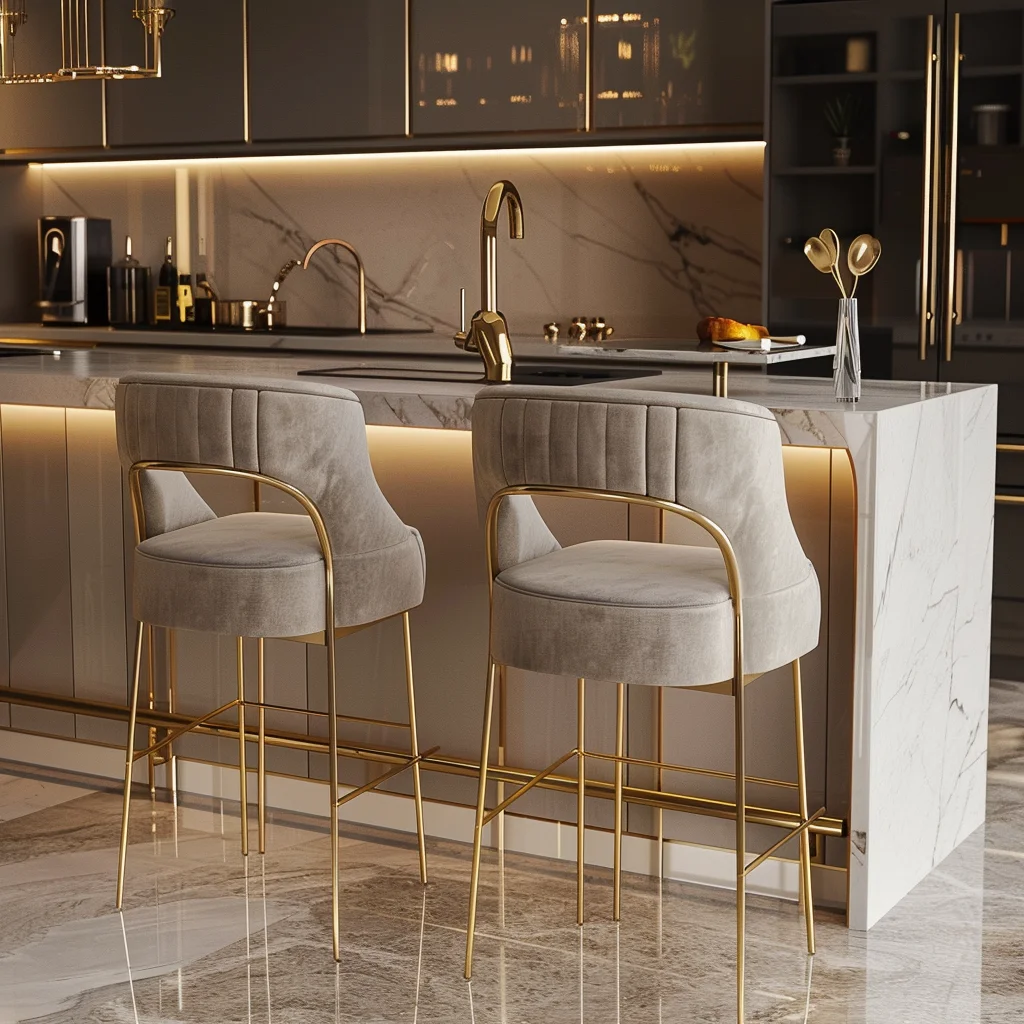Bar Chair Home Tall Nordic Metal Luxury Gold Velvet Kitchen Leather High Modern Stools Furniture for Table Chinese