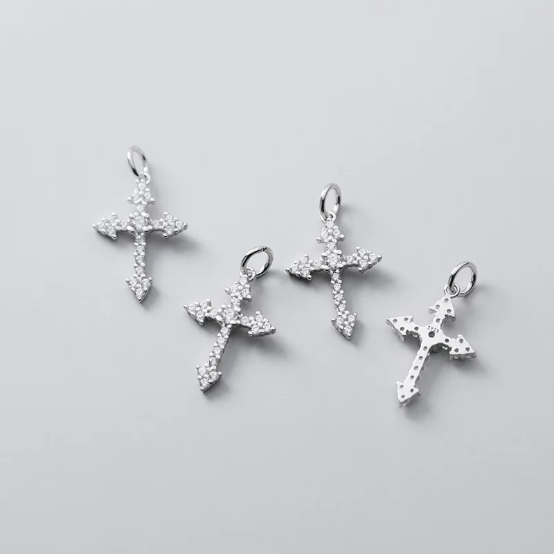 Luxury Gift S925 Sterling Silver Zirconia Gothic Cross Pendant Charms For Necklace Bracelet Earrings Permanent Jewelry Making