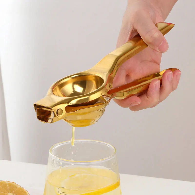 New arrival golden supplier lemon squeezer stainless steel lime metal fruit citrus portable hand press manual juicer
