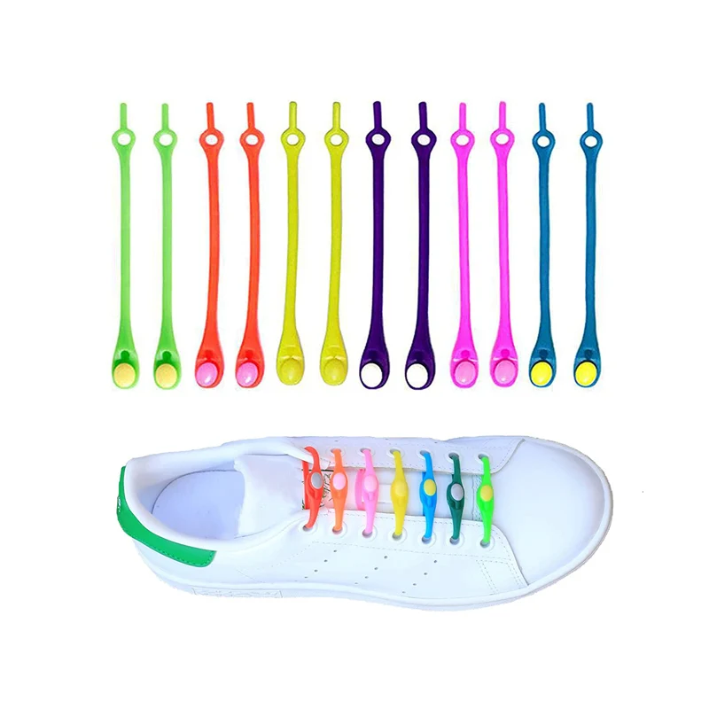 Colorful Lazy Elastic Silicone No Tie Shoelaces For Kids Rubber Upgraded Silicone Shoe laces for Sneakers 12pcs /set