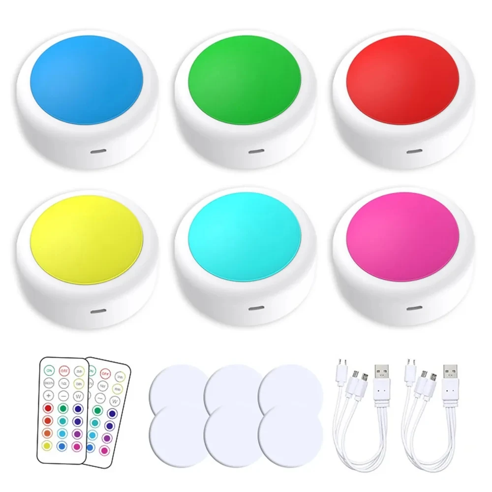 USB Rechargeable RGB Led Puck Light Remote Controller Dimmable Cabinet Lamp for Bedroom Wardrobe Closet