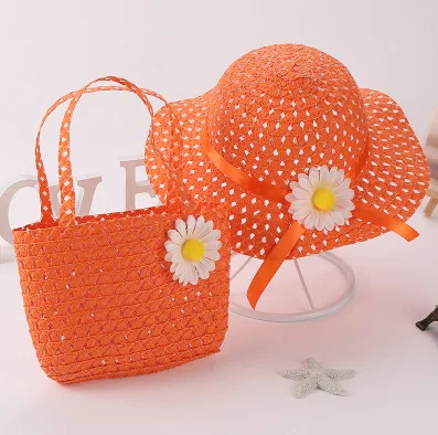 Wholesale straw hat with bag summer paper sunhat for kids