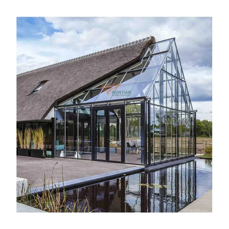 Foshan luxury winter gardens prefabricated greenhouse polycarbonate plastic roofing glass conservatory sunroom