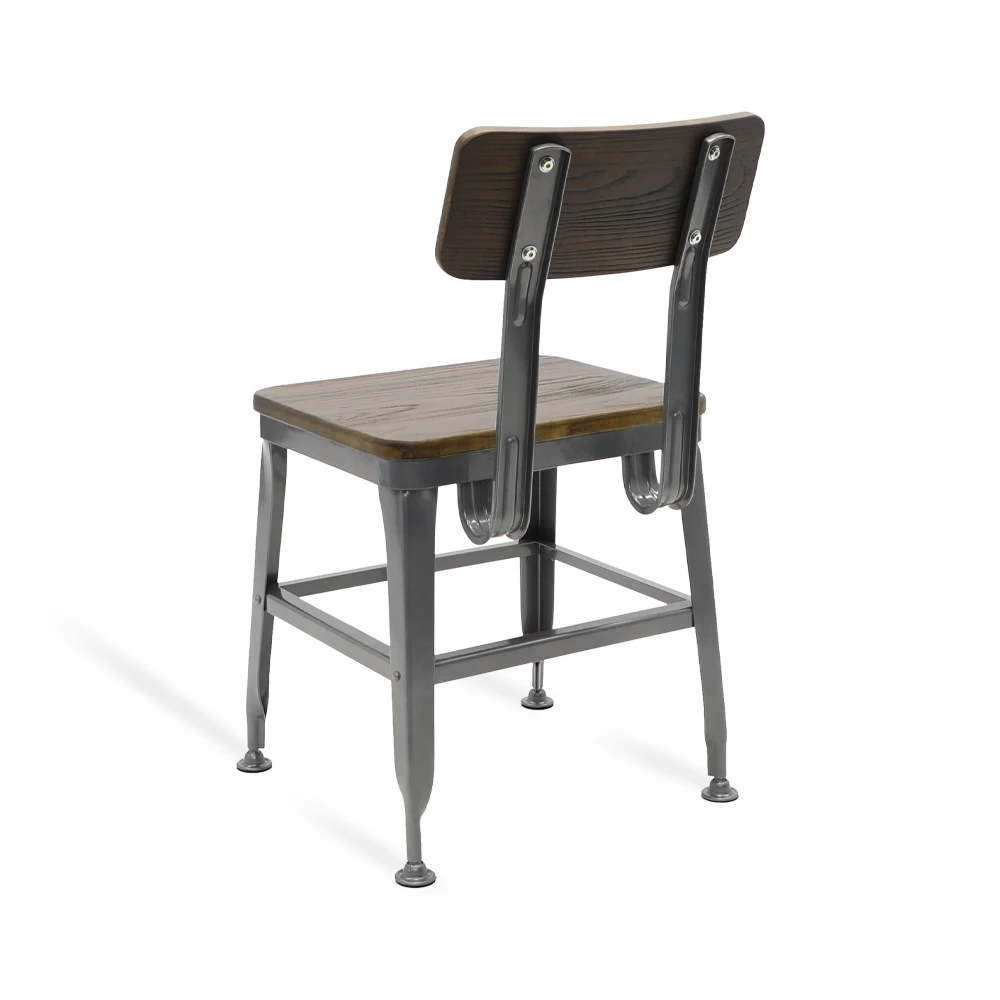 Industrial Design Bistro Cafe Metal Frame Dining Chair Wooden Chair for Restaurants