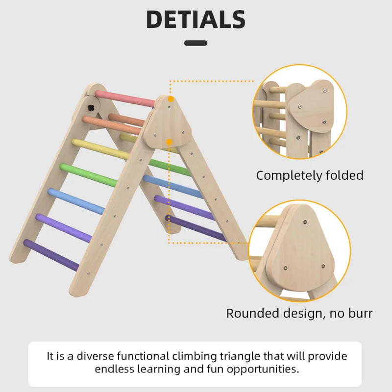 Coloful Wooden Montessori Climbing Triangle Arch With Ramp Gym Toy Indoor Play Triangle Climber Slide Set For Kid Exercise