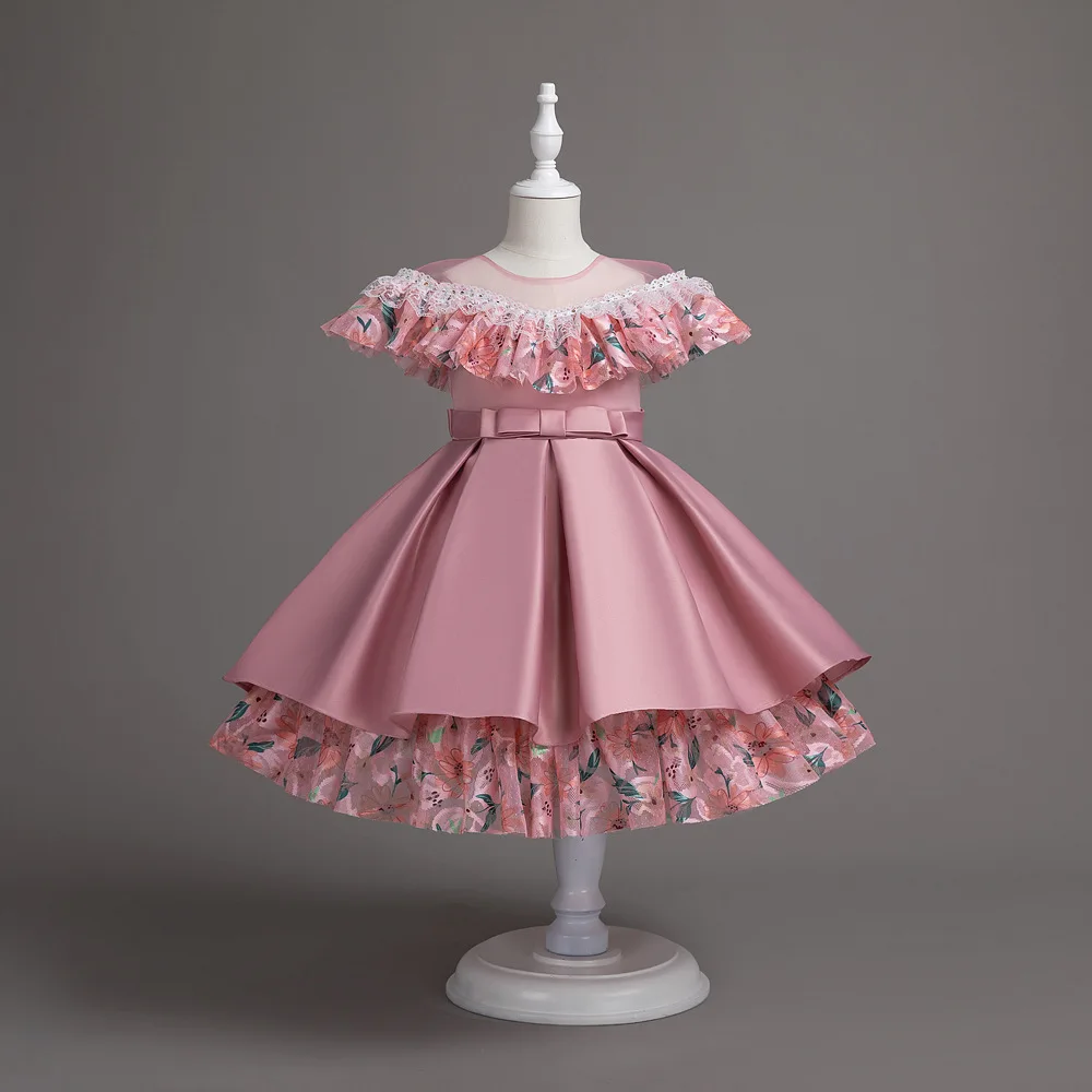 2023 fashion New girls net yarn bow princess dress kids colorful cake puffy dress birthday party flower wending dress girls