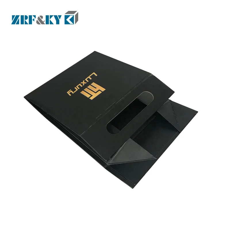 Custom Luxury Brand Logo Printed Black Rigid Foldable Gift Collapsible Products Set Packaging Paper Box