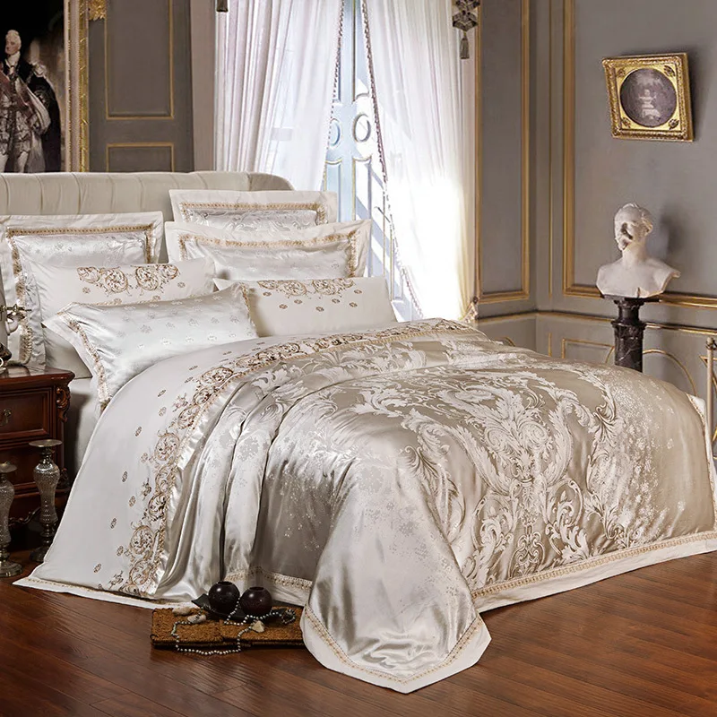 Роскошный жаккардовый Шелковый Одеяло покрывало из 4 предметов