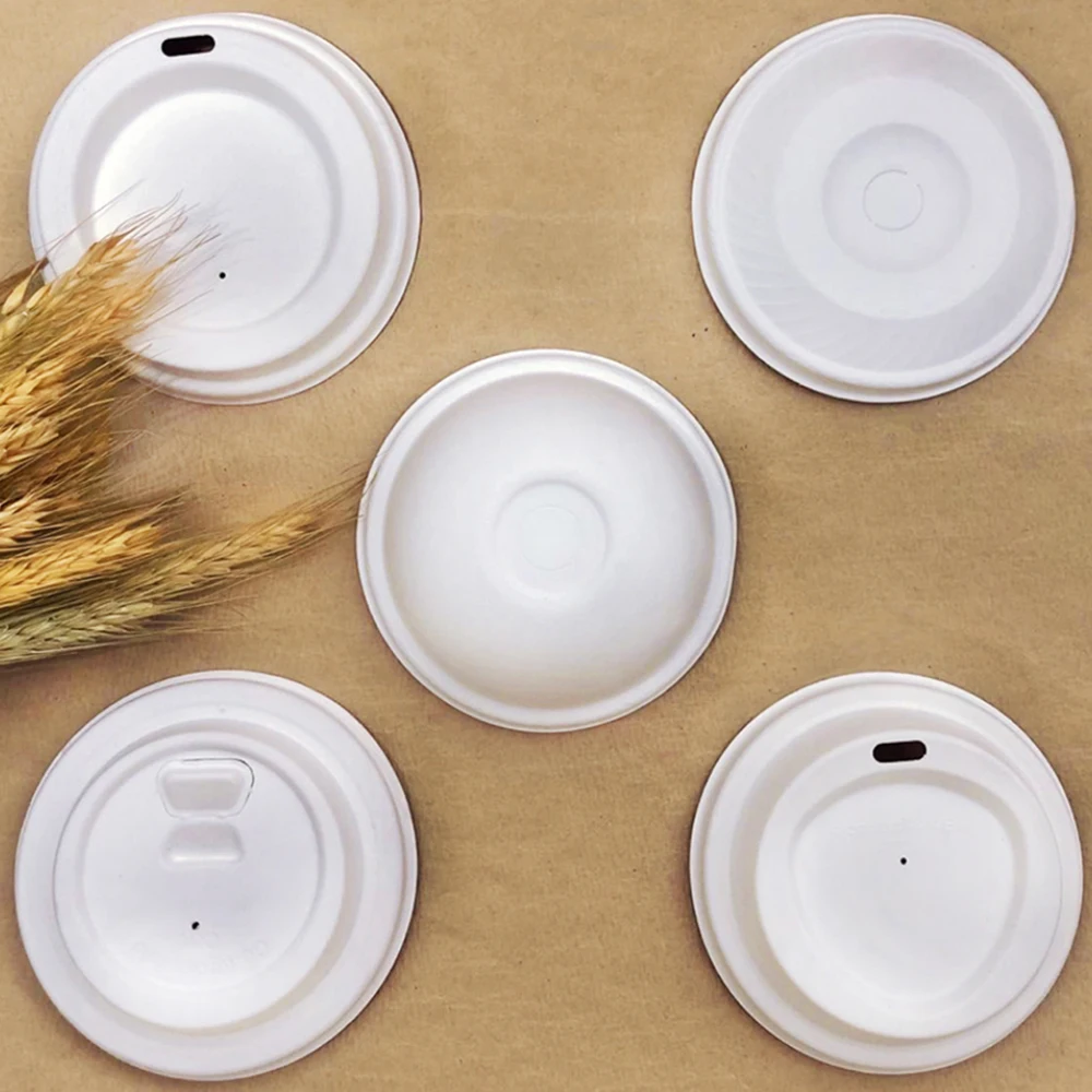 Одноразовая биоразлагаемая бумага для сахарного тростника, 80 мм, 90 мм, крышка для кофейных стаканчиков