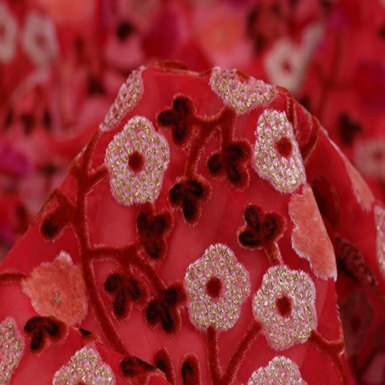 Wholesale Custom Fashion Printed Silk Burnout Velvet Fabric For Dress