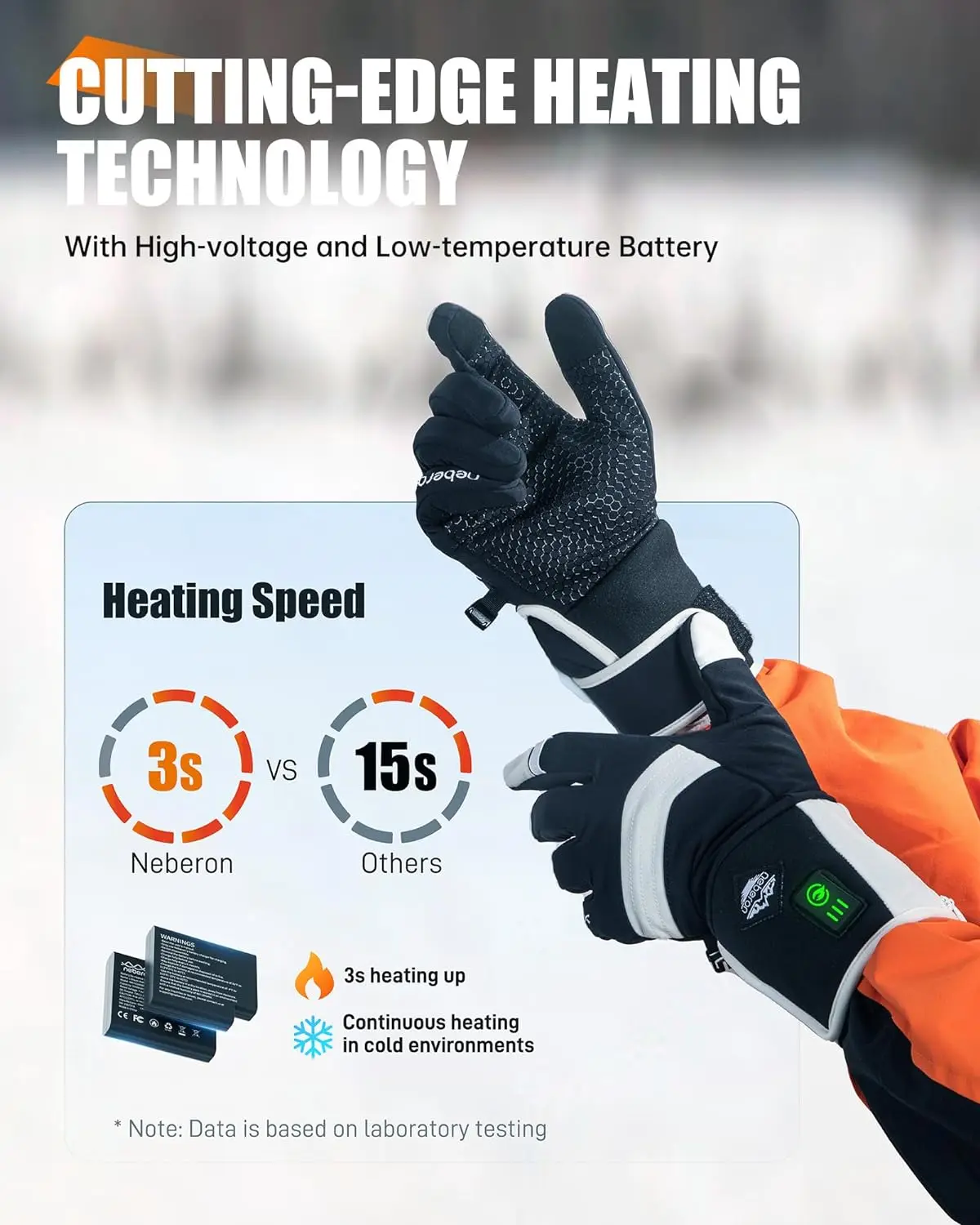 Neberon Heated Glove Liners 7.6V Rechargeable Battery Heated Work Thin Gloves for Hunting Skiing Motorcycle Cycling