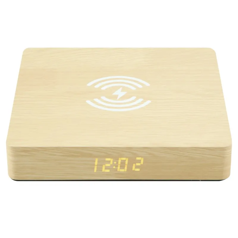 2021 New Products 10W Portable Fast Wooden Bamboo Wireless Charger With Clock