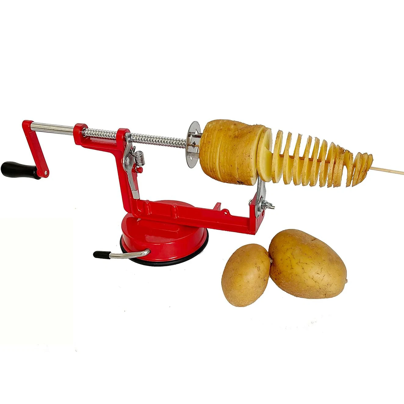Red Spiral Twisted  Stainless Steel Tornado Potato Cutter with Powerful Suction Base