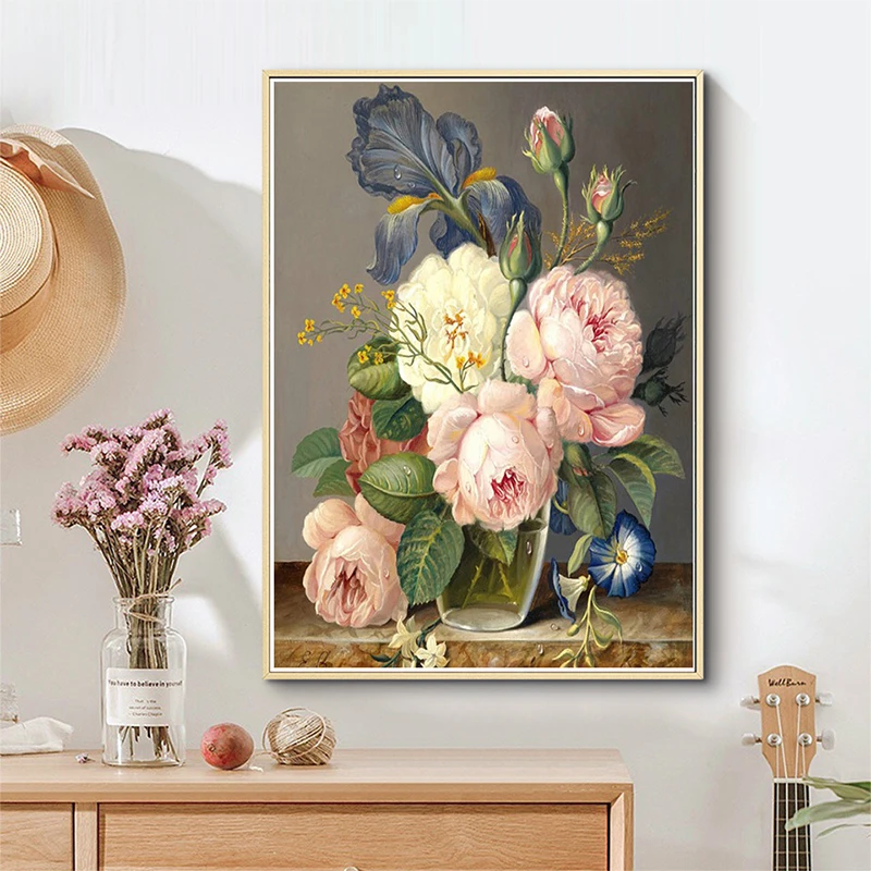 Custom Wholesale  Flower Pictures Home Wall Decor Artwork Handmade Diamond Painting Kit