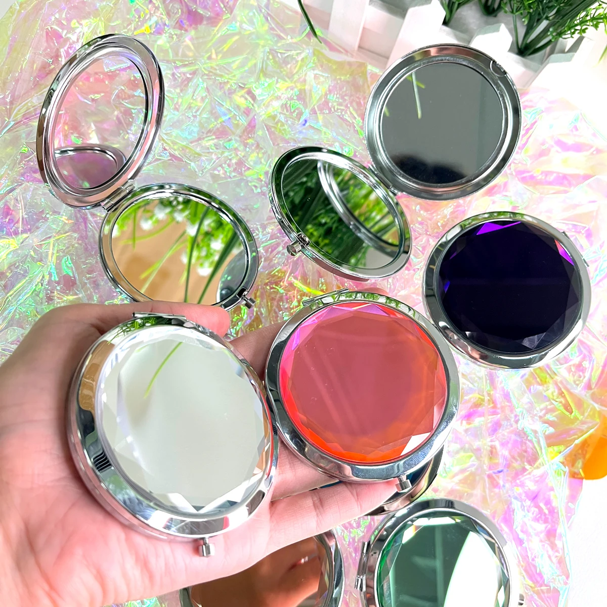 Cosmetic Metal Pocket Mirror personalized round make up hand held Travel Small Portable Makeup Mirror